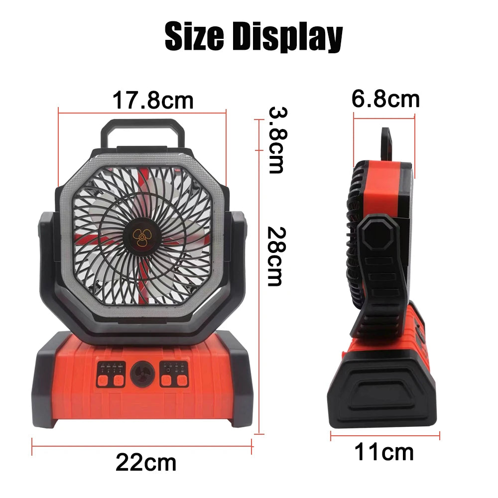 50000mAh Outdoor Camping Fan with Remote Contral 4Gears Wind Speed Up to 100 Hours Runtime Handle Portable Cooling Electric Fan