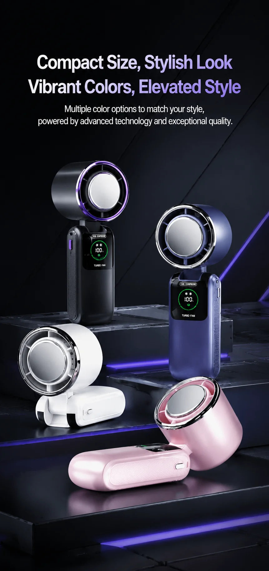 Ice Cooling Portable Neck Fan, 5-Speed Turbo Wind Foldable Hands Free Cooler, 4000mAh 9H Battery Travel Outdoor