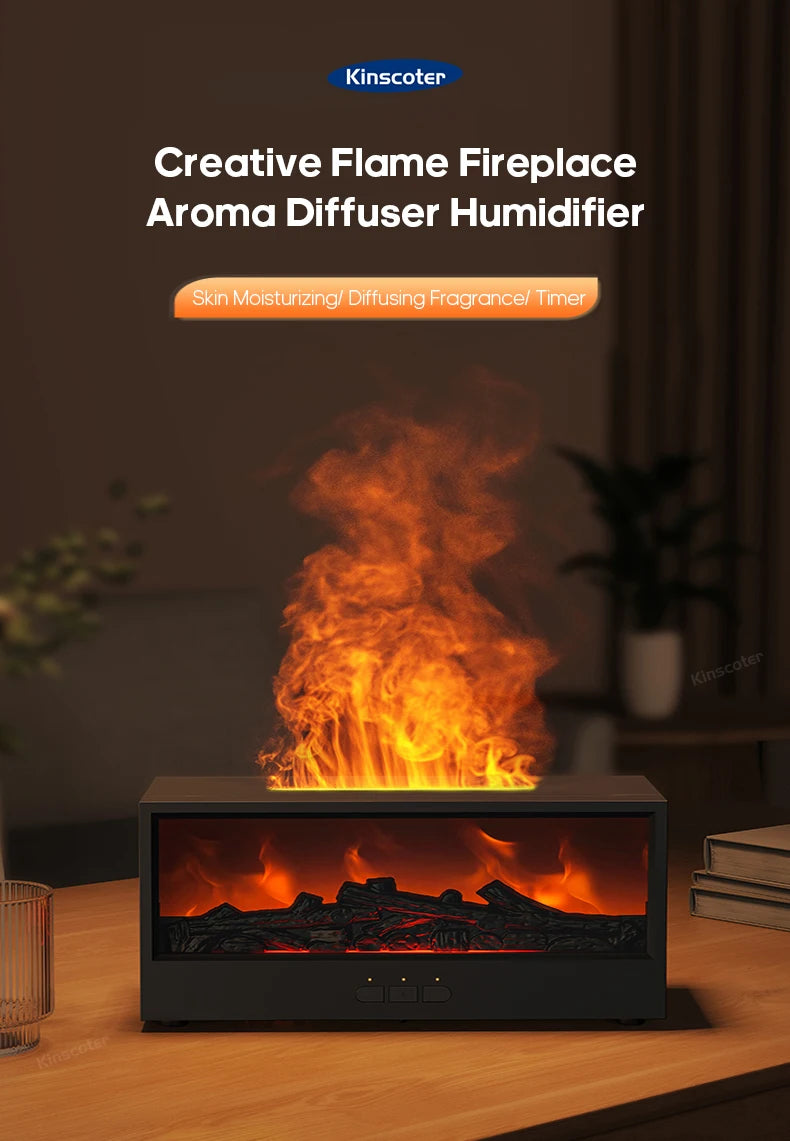 Creative Fireplace Aroma Diffuser Flame Air Humidifier Colorful Lights W/ Remote for Home Office Holiday Gifts/Essential Oil Set