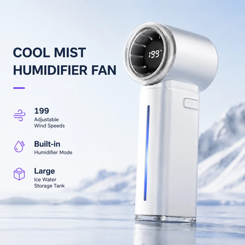 Portable Mist Cooling Fan Humidifier Ice Water Instant Cooler 199-Speed Turbo Handheld Fan Rechargeable Mini Air Conditioner Fan