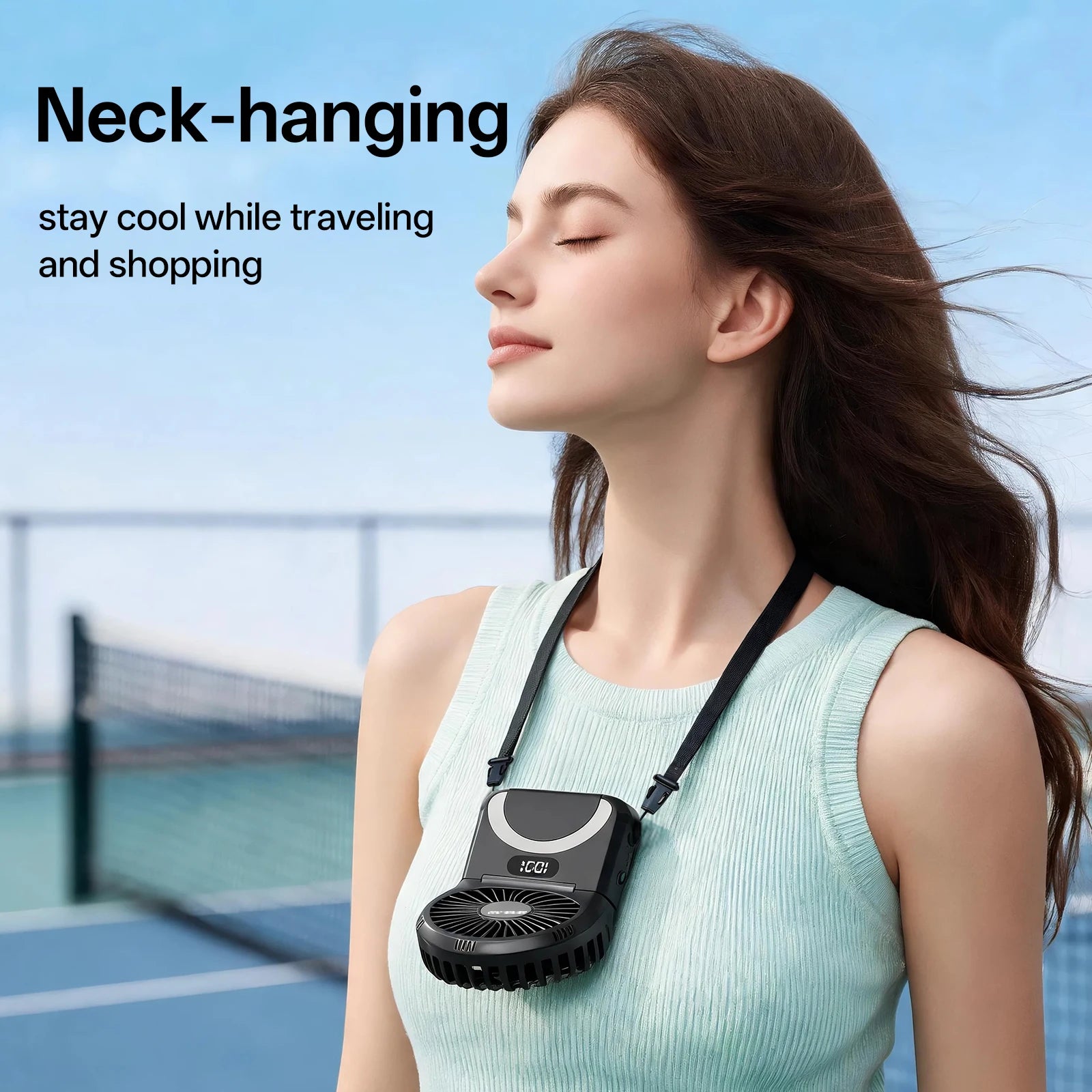 OPOLAR Portable Handheld Mini Fan Foldable Neck Hanging Fans 5 Speed USB Rechargeable Fan,LED Display Handheld & Desk Fan 2000mA