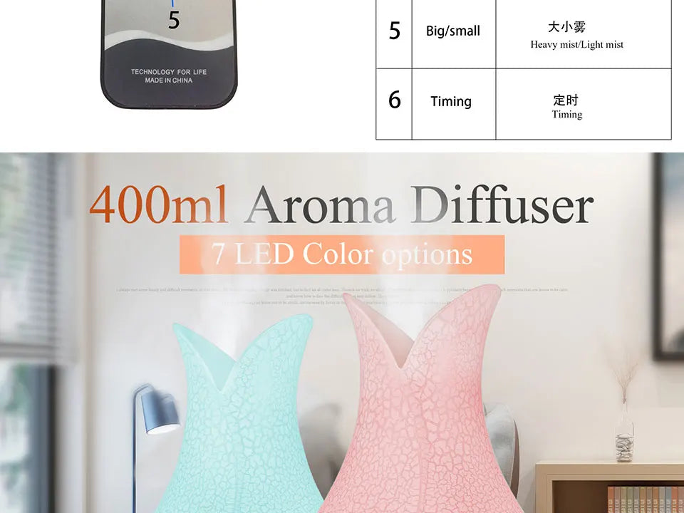Electric Air Humidifier Remote Control Diffuser Aroma Humidifier Oil Diffuser Ultrasonic Wood Grain Mist Maker 7Color LED Light