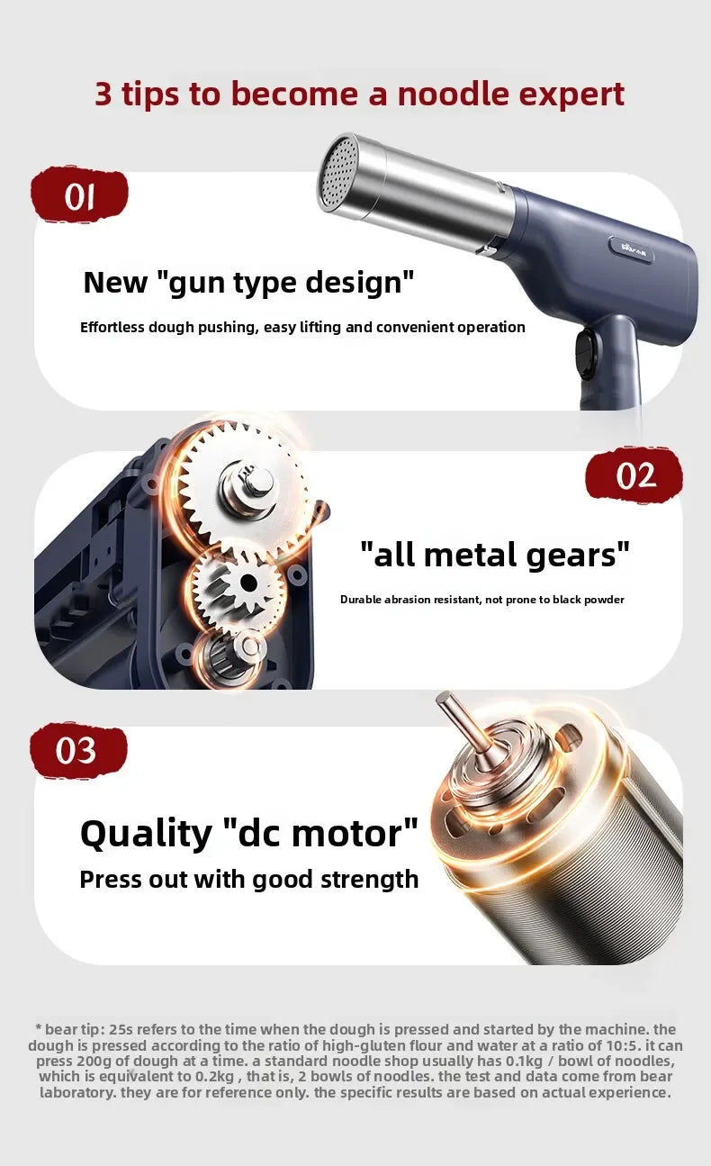 Wireless Handheld Electric Noodle Machine 5 Interchangeable Dies Stainless Steel Auto Pasta Maker Easy Clean Long Lasting