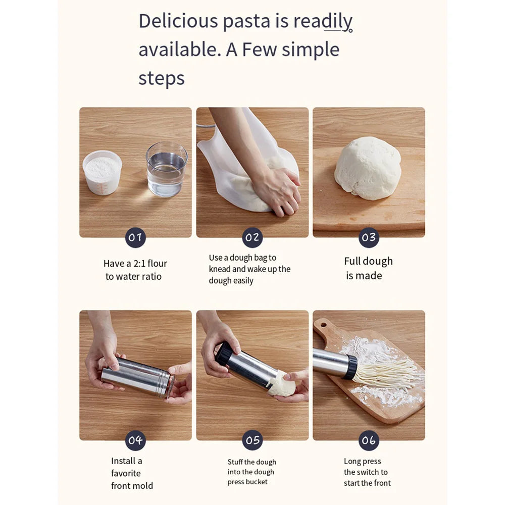 USB Cordless Electric Pasta Maker Machine Automatic Pasta Noodle Maker Portable 6 Molds for Home Kitchen Gadget 제면기 국수기계
