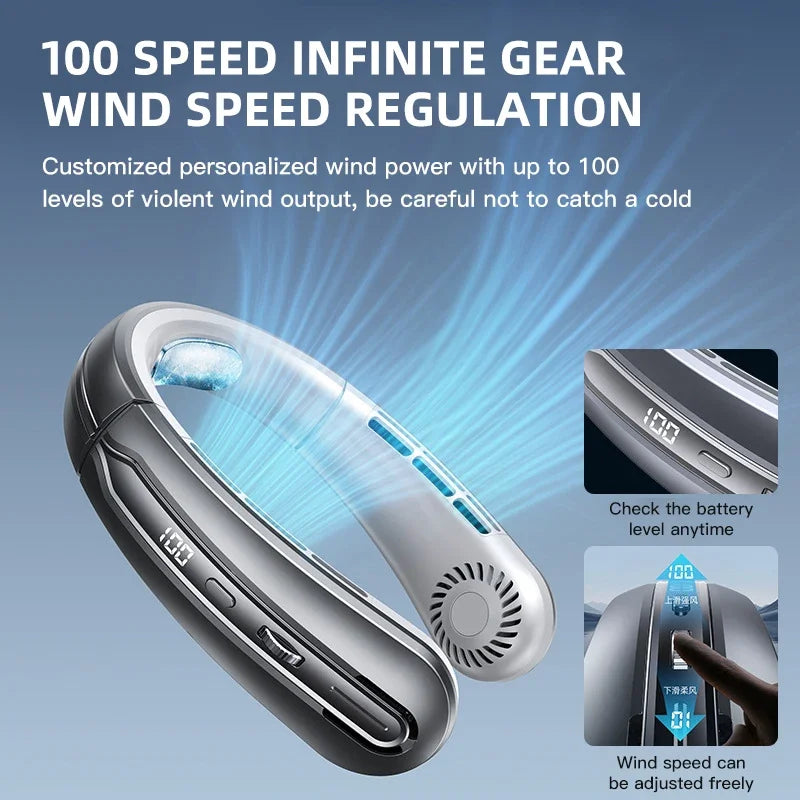 8000mAh Air Cooler USB Hanging Neck Fan, Portable Bladeless Mini Rechargeable Mute LED Digital Display Electric Fans, 2026 New