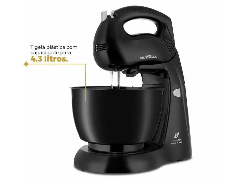 Britânia Black 500W Mixer with 4 Speeds, 4.3L Capacity, Pearl 550 - 220V