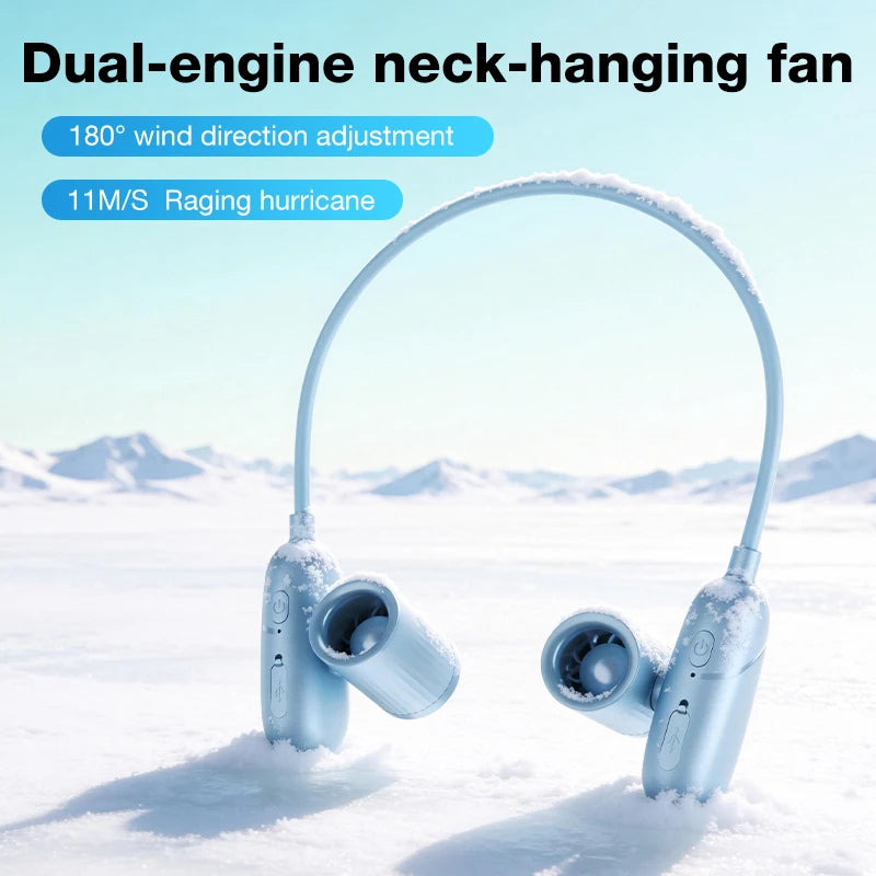 Independent Control Dual Motor Neck Hanging Fan Rotation Adjustment Direction, Strong 3-Speed Wind Power