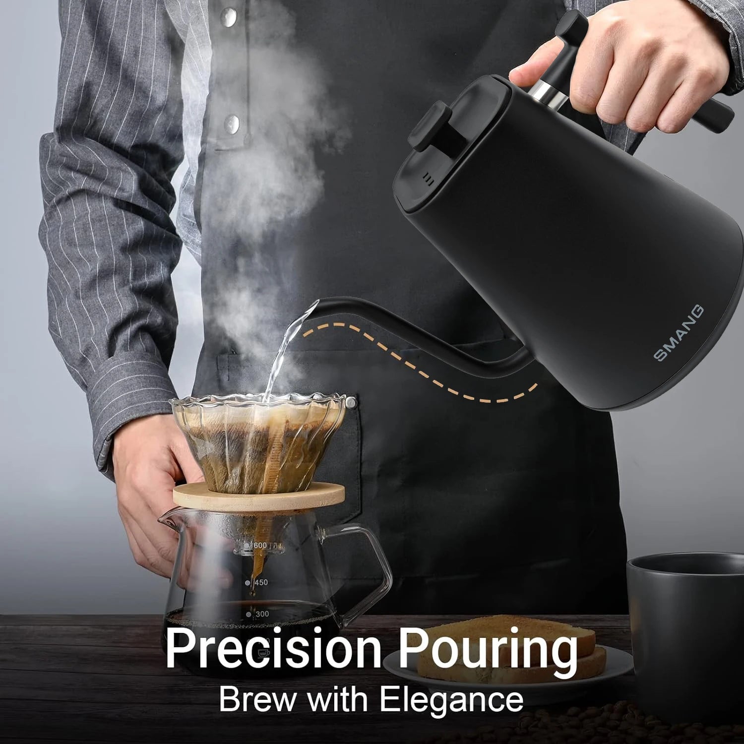 SMANG 1200W Gooseneck Electric Kettle 1L Temperature Control Coffee Kettle Pour Over Coffee Kettle Rapid Heating Kettle