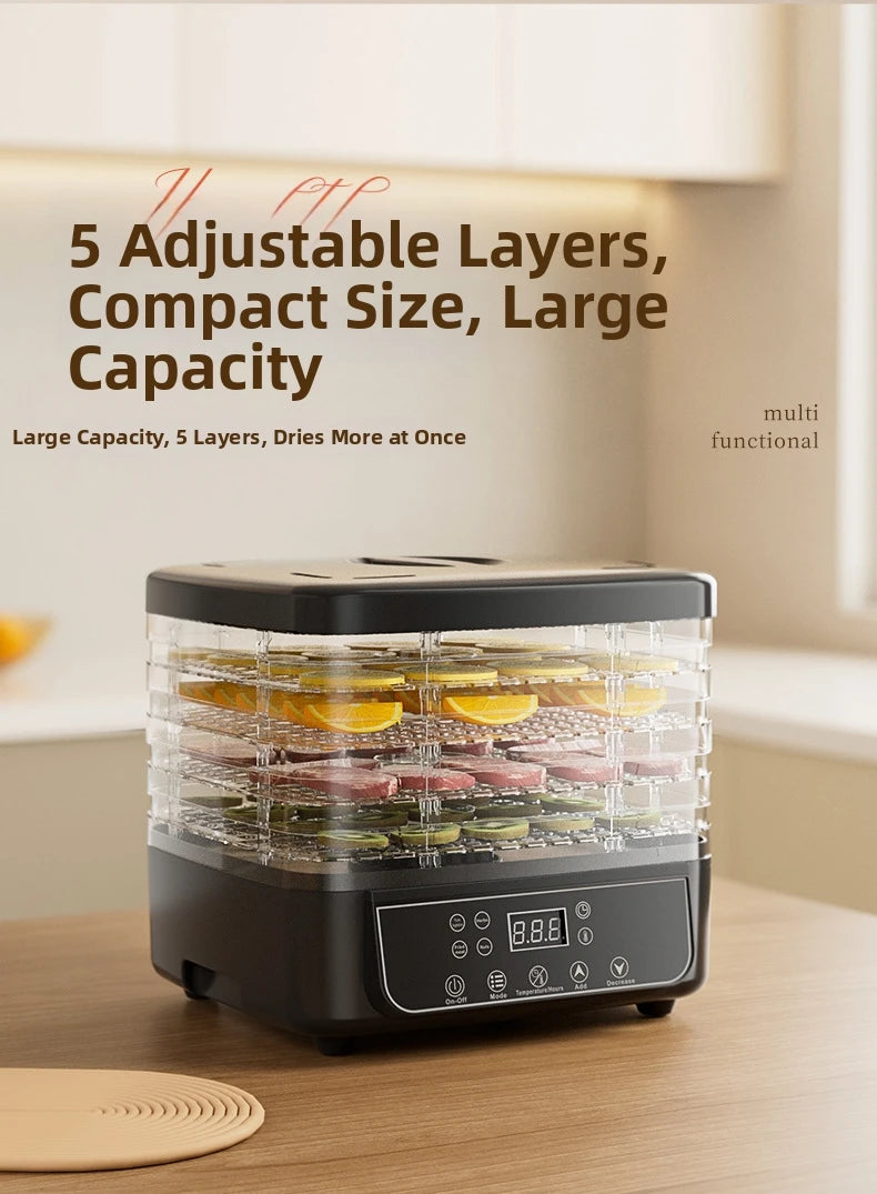5-Tier Food Dehydrator, BPA-Free Plastic, 160W Drying Power, 30-70℃ Adjustable Temperature, 72H Timer, for Fruits/Herbs/Jerky,