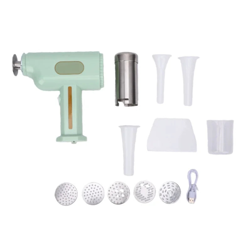 Handheld Automatic Electric Pasta Maker Stainless Steel Noodle Machine With 5 Pasta Mold For Home Use