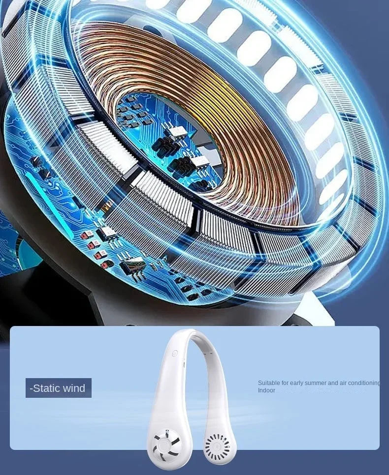 Hands Free Neck Fan Portable USB Rechargeable Bladeless Cooling Fan Quiet Wearable Fan for Summer Travel 3 Speed Mini Long Endur
