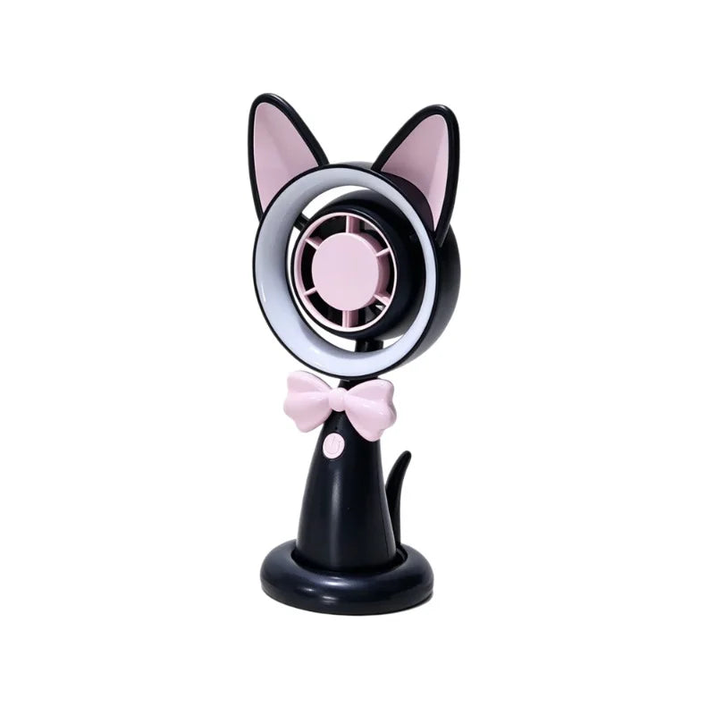 New Cat-Shaped Handheld Fan with Strong Wind, USB Charging, Suitable for Student Dormitories, Desktop Small Fan with Light