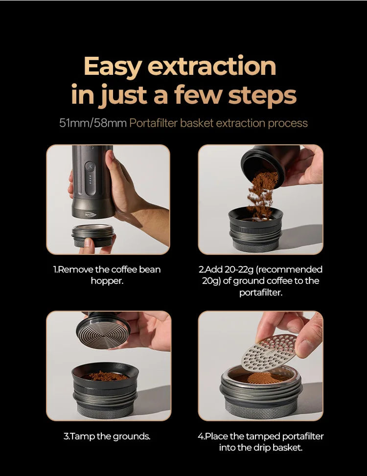 IKAPE Kapo K2 Portable Coffee Machine/Bluetooth Connection/Timer Function,51/58mm Espresso Bottomless Portafilter,Camping/Home