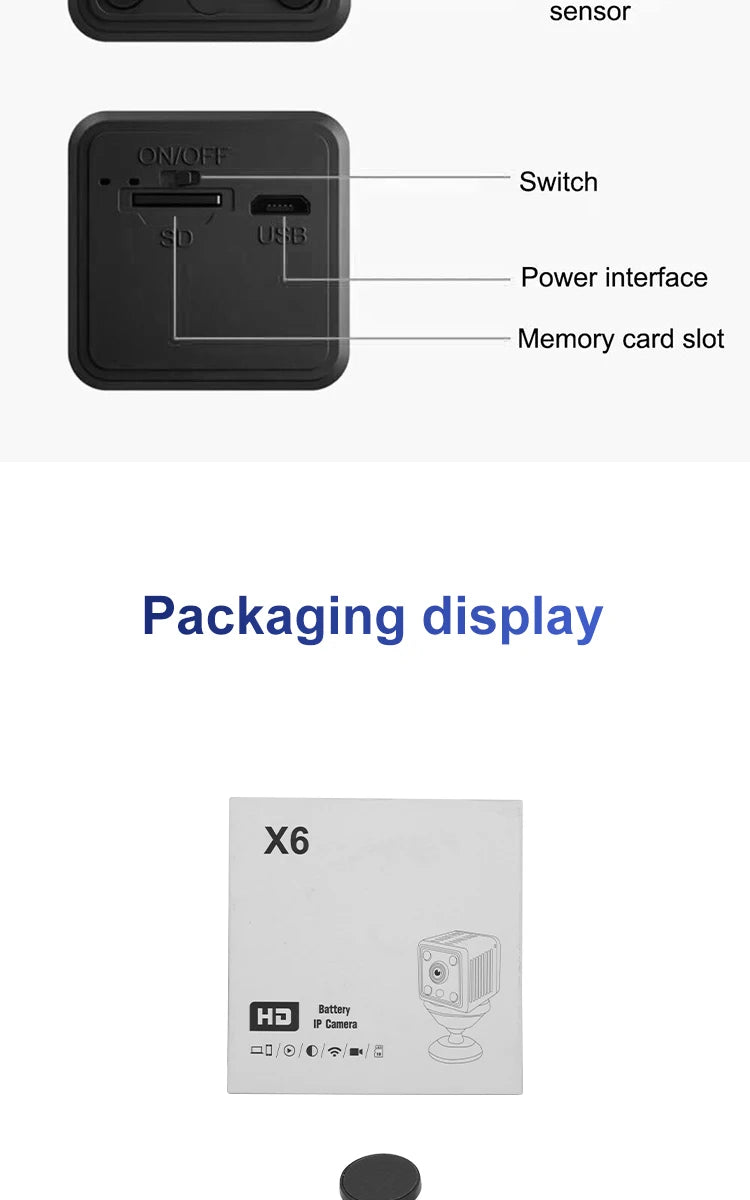 X6 Mini IP Camera WiFi Sports Camera HD 1080P Wireless Security Surveillance Built-in Battery Night Vision Smart Home Micro Cam