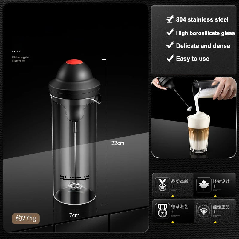 Portable Electric Milk Frother Semi-automatic Stainless Steel Mixing Head Coffee Stirrer 400ml Household Milk Frother