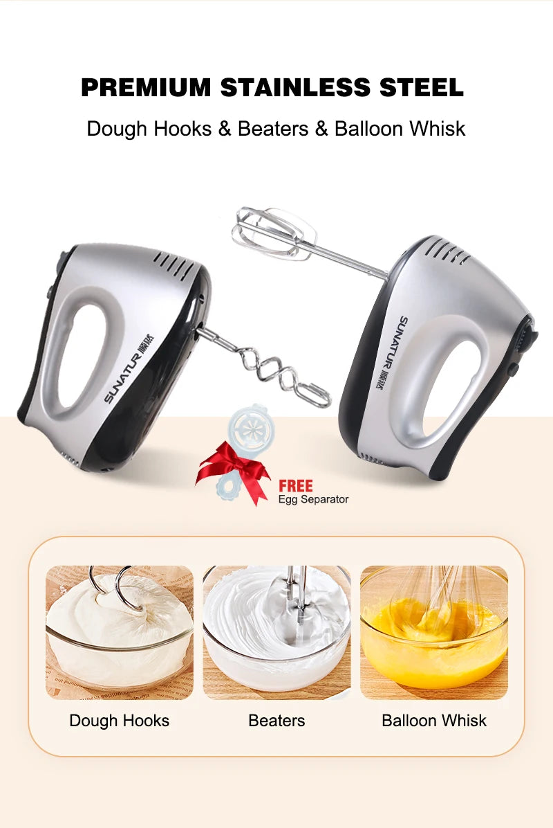 SUNATUR Hand Mixer 110-240V Blender 300W Electric Food Processor 3 in 1 Mixer Kitchen Appliances Machine Mixer for Baking