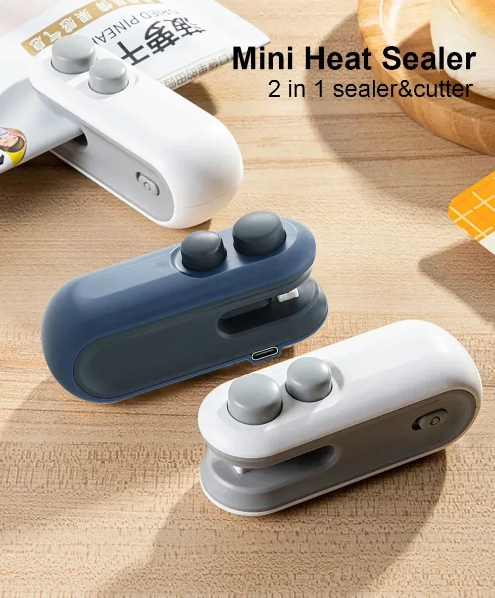 Portable Mini Sealer 2 in 1 Heat Sealer for Snacks Home Use Rechargeable Sealer Vacuum Sealer Snacks Plastic Bag Heat Sealer