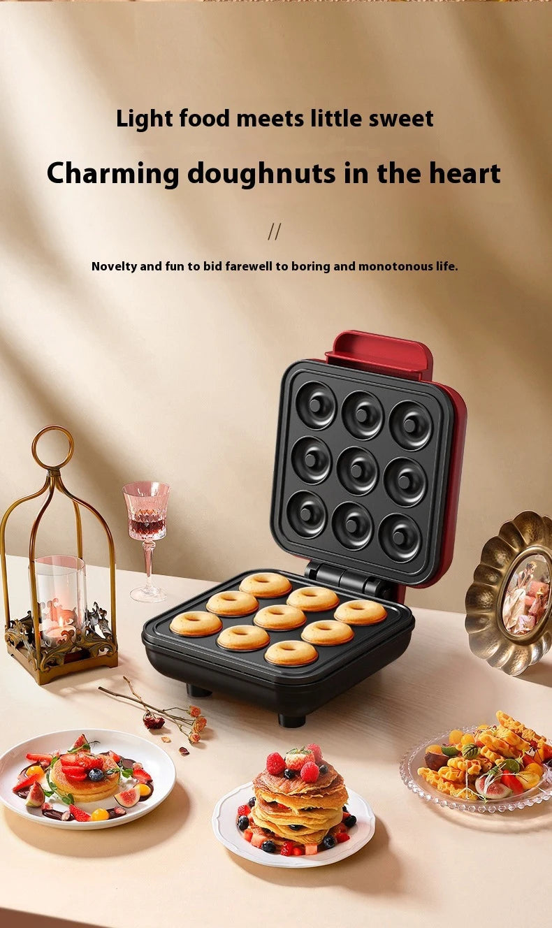 110V Donut Cake Baking Tray Household Breakfast Electric Baking Pan, Fully Automatic Multifunctional Mini Waffle Biscuit Machine