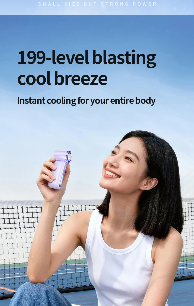 3000mAh 199 Speed Portable Handheld Fan with ICE Semiconductor Cooling 360° Turbo Personal USB Rechargeable Mini Air Cooler