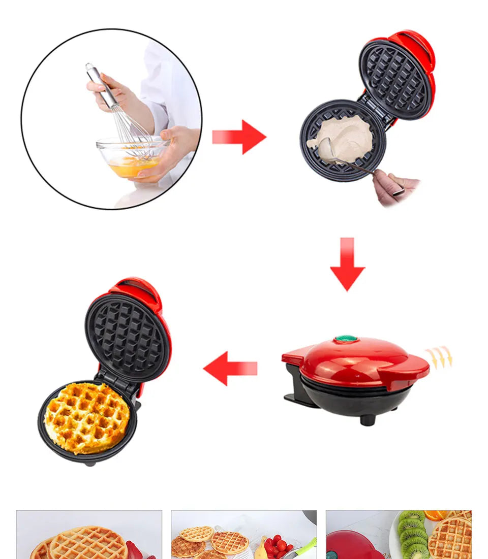 Mini Electric Waffle Maker 110V/220V Non-Stick Breakfast Machine for Home Kitchen Desserts and Fried Eggs