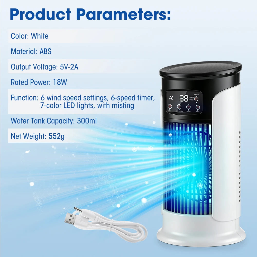 3 In 1 Household Fan Air Conditioner Portable 6-gear Air Cooler LED Night Light Humidifier Air Adjustment Fan Office Home Fan