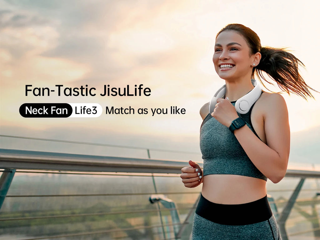 JISULIFE Portable Neck Fan, 4000mAh Battery Rechargeable, 5 Speeds Adjustable, Twistable Hands-Free Bladeless Neckband for Sport