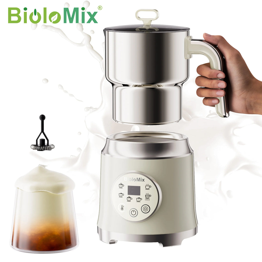 BioloMix Electric Detachable Milk Frother and Steamer,6-in-1 Automatic Hot/Cold Foam and Hot Chocolate Maker,Dishwasher Safe