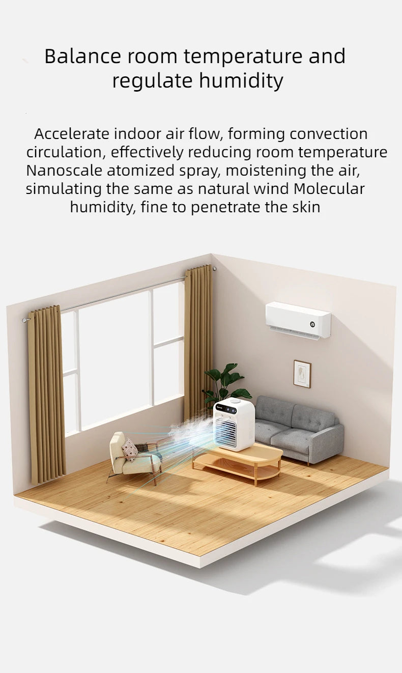 USB Desktop Humidifier Fan Water Tank Mini Air Cooler Portable Cooling Device 1800mAh Lithium Battery Low Voltage Operation Fan