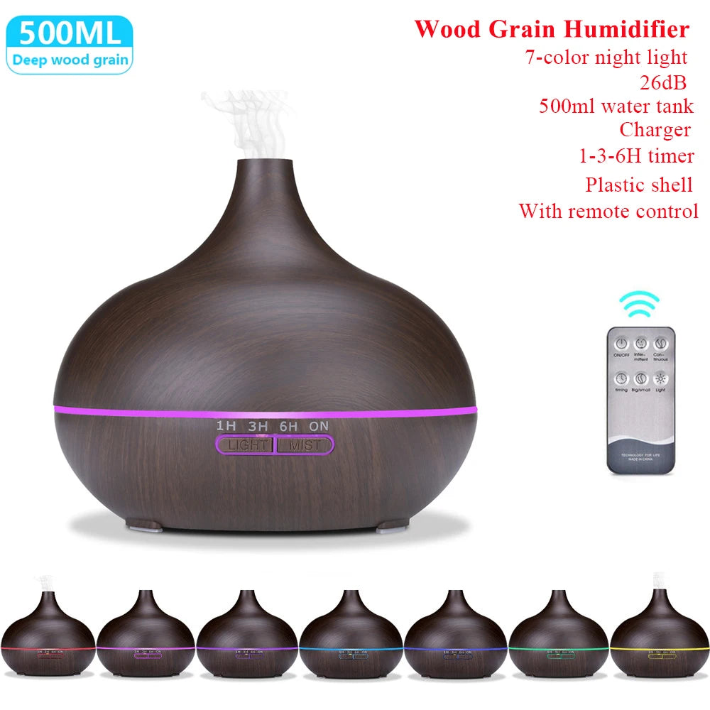 Remote Control Humidifier Essential Oil Diffuser With 7 Color LED Humidificador 300ml 500ml Ultrasonic Aroma Diffuser For Home
