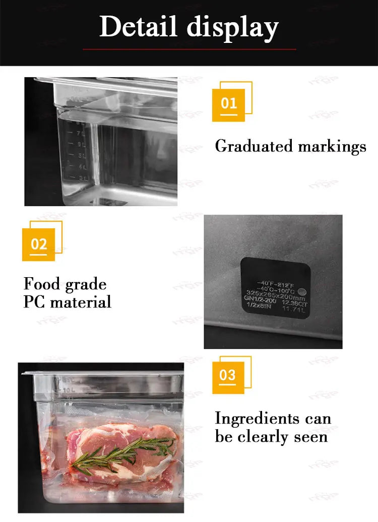 11L/ 25L Container For Sous Vide Cooker Machine Food Grade PC Material Heat Insulation Stainless Steel Sous Vide Rack