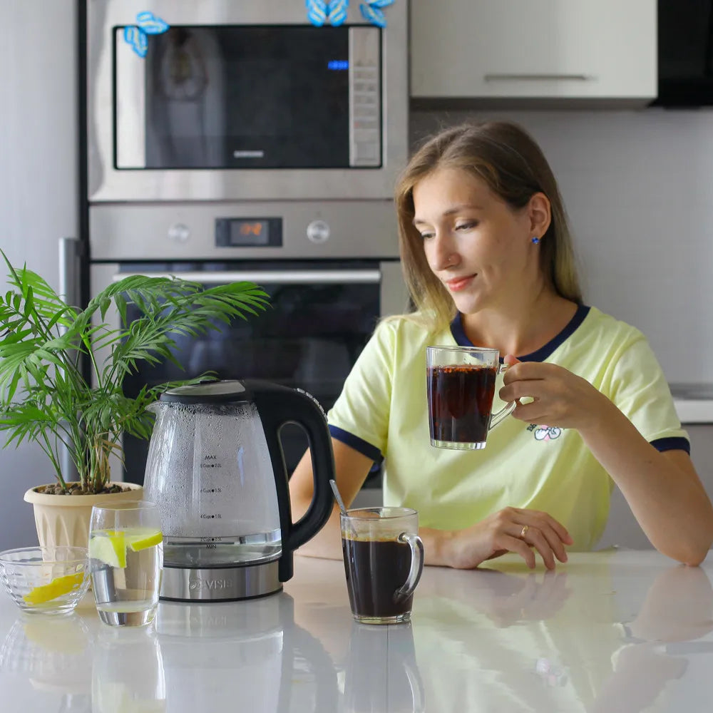 DEVISIB Electric Glass Kettle, 2200W Fast Boiling, Temperature Control, 4-Hour Keep Warm, 2.0L Tea Kettle & Hot Water Boiler