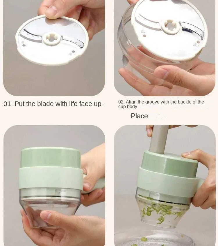 4 in 1 Handheld Electric Vegetable Cutter Set Kitchen Tools For Garlic Pepper Chili Onion Celery Ginger Meat With Brush