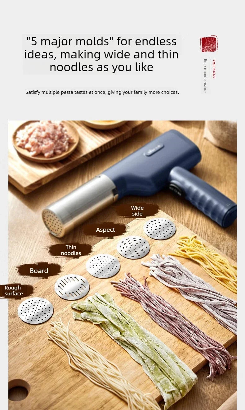 Wireless Handheld Electric Noodle Machine 5 Interchangeable Dies Stainless Steel Auto Pasta Maker Easy Clean Long Lasting