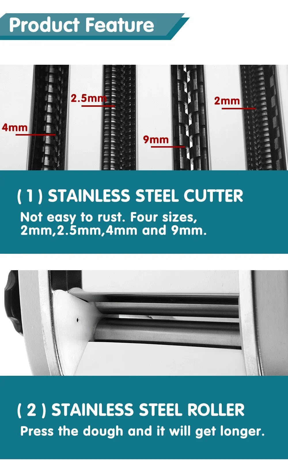 HomeWise Electric Pasta Machine Noodle Maker 220V Commercial Stainless Steel Pressing Machine Dough Cutter Dumpling Skin