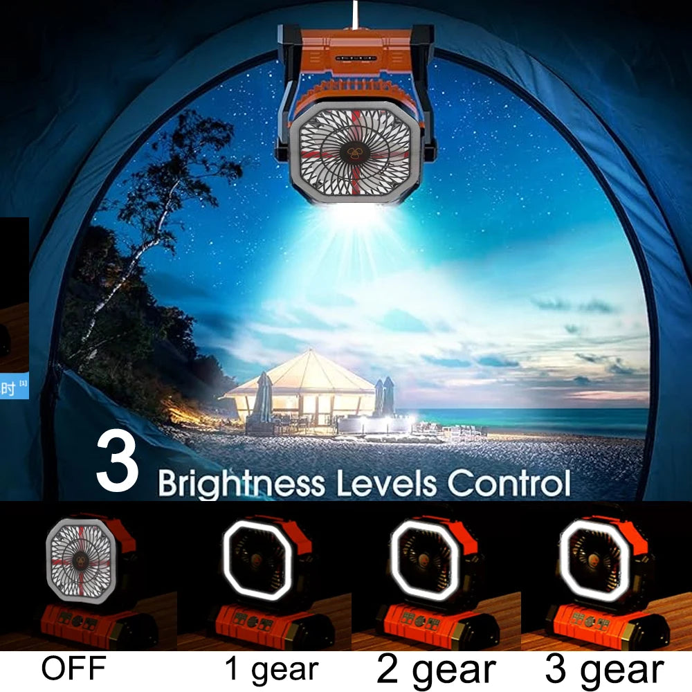 50000mAh Outdoor Camping Fan with Remote Contral 4Gears Wind Speed Up to 100 Hours Runtime Handle Portable Cooling Electric Fan