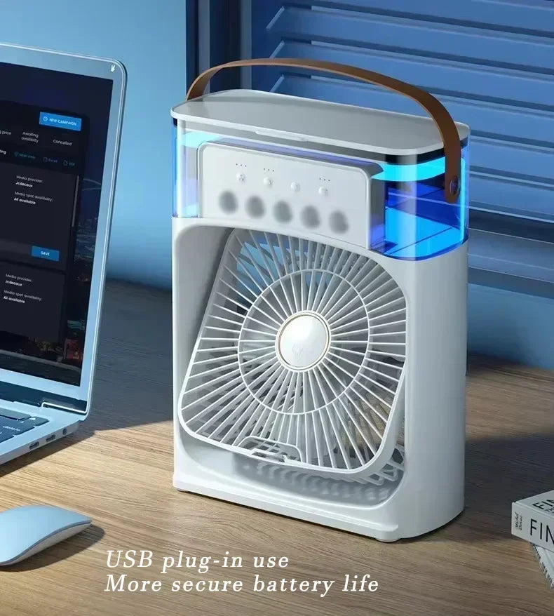 Lenovo 5 Holes Air Conditioner Fan USB Air Cooler Humidifier Water Portable Mist Spray LED Night Light Desktop Cooling Fan 2026