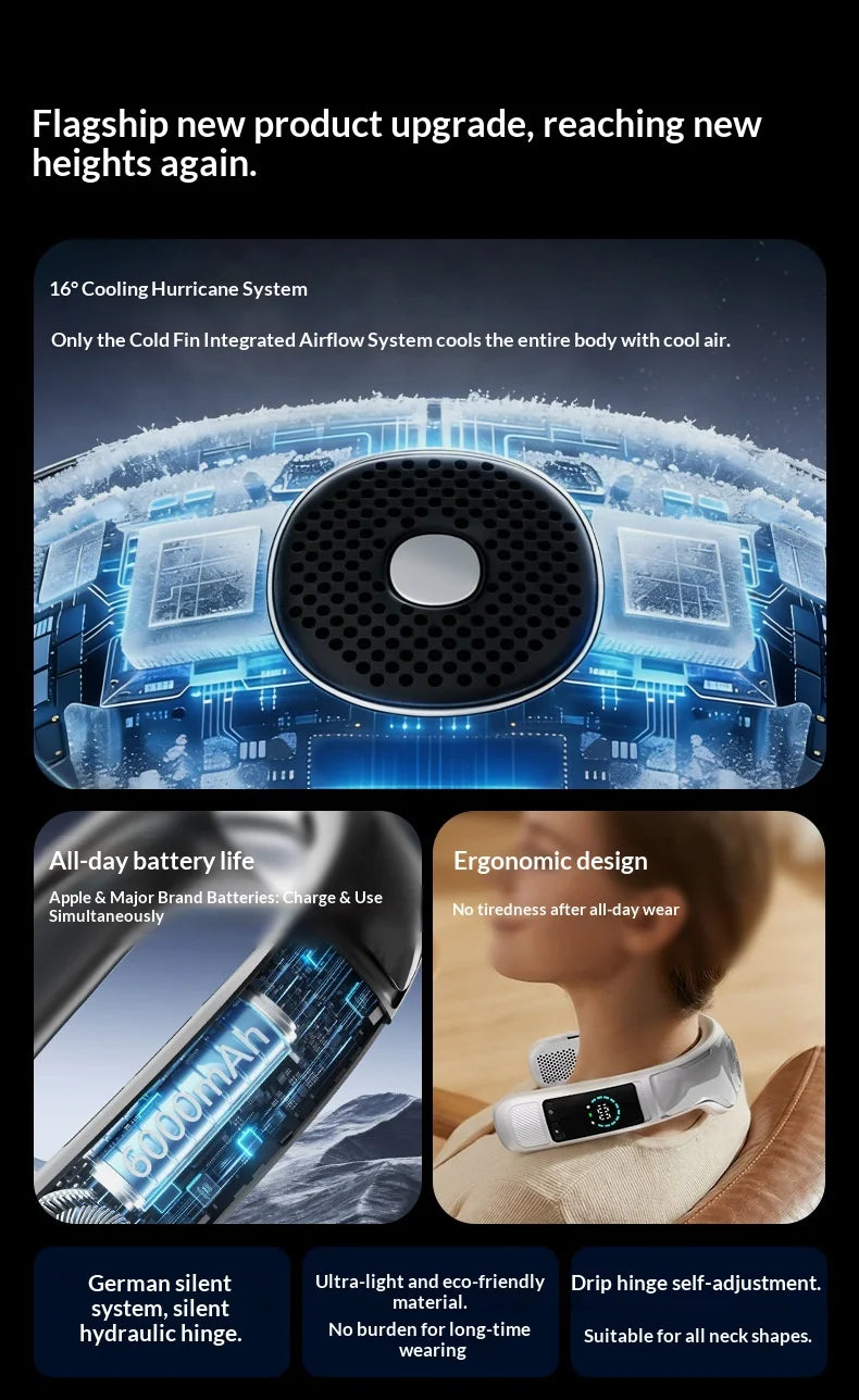 Neck Fan Bladeless Semiconductor Cooling Usb Rechargeable Portable Neck Air Conditioner With Led Display For Outdoor Sports