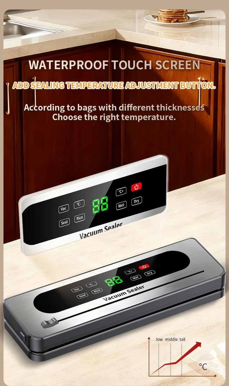 Rechargeable Wireless Vacuum Sealer Dry/Wet Food Sealer with Built-in Cutter Touch Buttons for Kitchen Food Storage 826