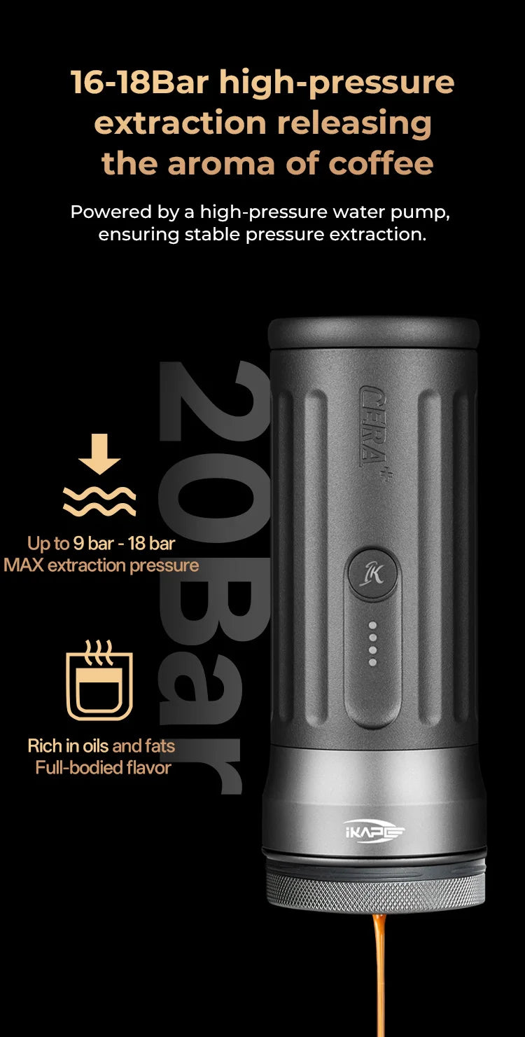 IKAPE Kapo K2 Portable Coffee Machine/Bluetooth Connection/Timer Function,51/58mm Espresso Bottomless Portafilter,Camping/Home