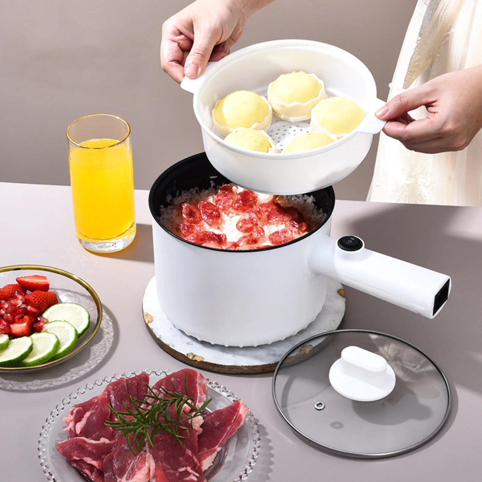 1.5L Electric Cooking Pot Non Stick 2 Gear Temperatures Multifunctional Mini Electric Hot Pot for Dorm Kitchen