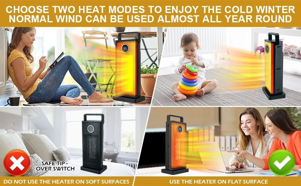 Room Heater 1500W Large Portable Ceramic Tower Heater 12 Hour Timer 3 Modes With Remote Rapid Heating Oscillating Heater