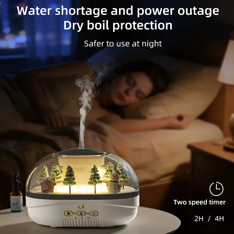 Snowman Landscape Aroma Humidifier with Colorful Led Light Essential Oil Diffuser Ultrasonic Raindrop Air Humidifier for Home