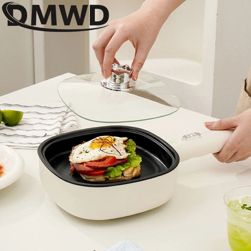 DMWD Electric Frying Pan Household Mini Stir-frying Pot Non-stick Steaks Pancakes Electric Skillet Multicooker 2 Firepower 600W