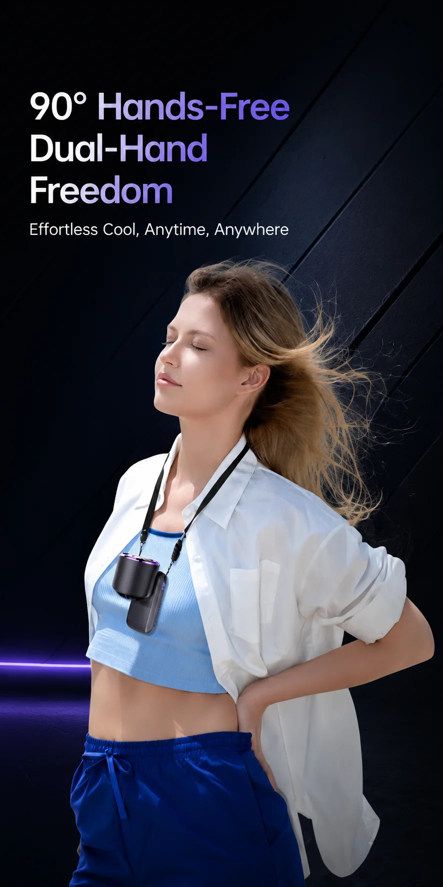Ice Cooling Portable Neck Fan, 5-Speed Turbo Wind Foldable Hands Free Cooler, 4000mAh 9H Battery Travel Outdoor