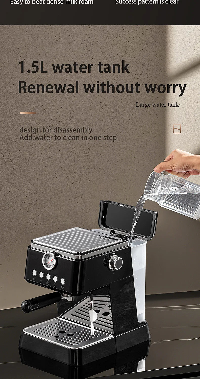 2026 Semi-automatic household coffee machine with high-pressure extraction, frothing and grinding integrated functions
