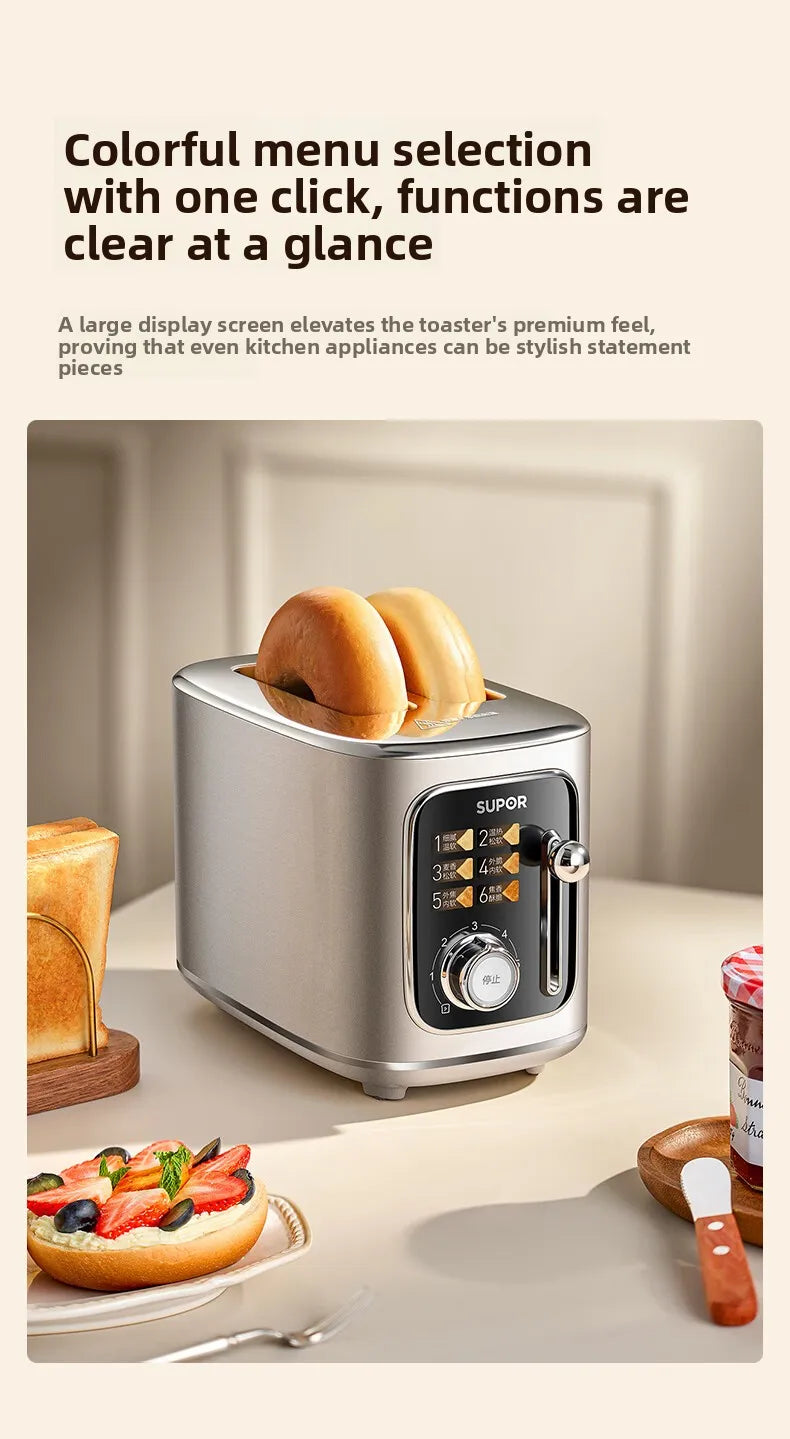 37mm Wide Slot Stainless Steel 2 Slice Toaster with Warming Rack Adjustable Browning Pop Up Breakfast Bread Toaster 토스터기