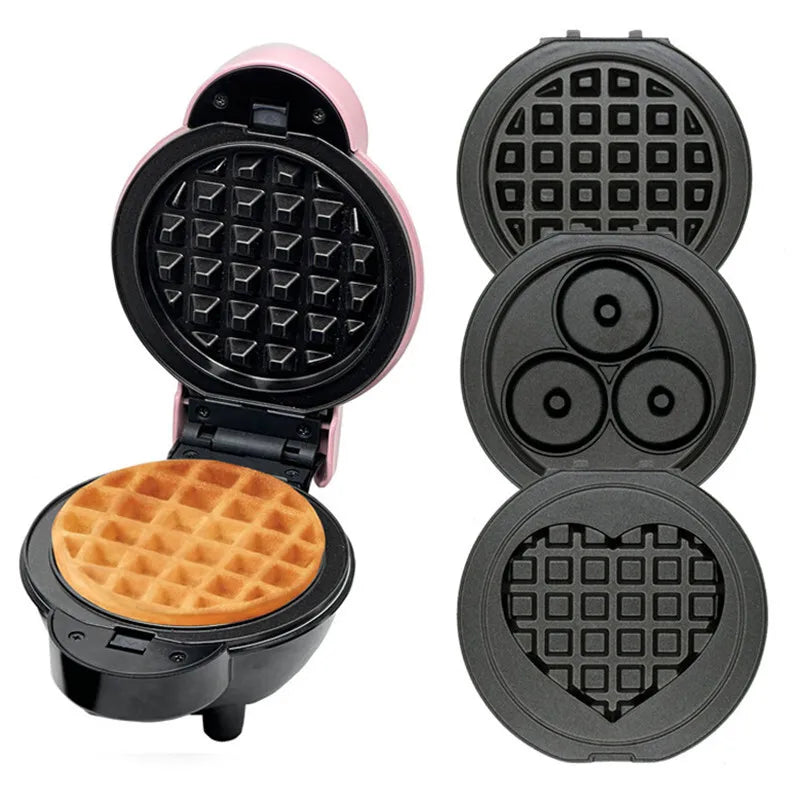 110V Heart Waffle Maker Mini Cake Maker Double-Sided Heating Doughnut Portable Breakfast Machine Breakfast Mold Kitchen Supplies