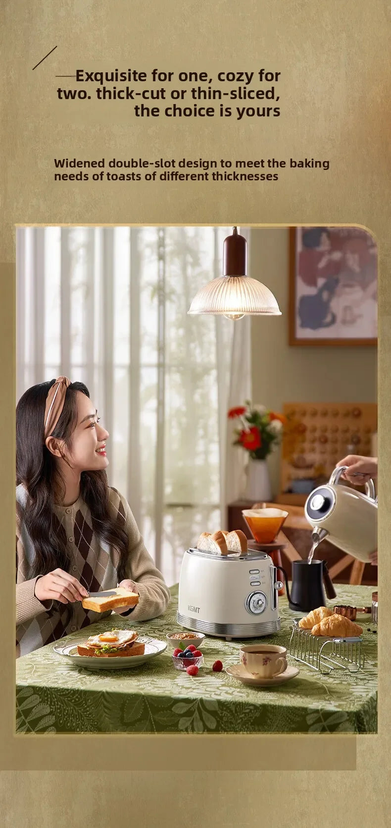 Retro 2 Slice Toaster with Warming Rack Adjustable Browning Control Pastel Green Bread Toaster for Home Breakfast Kitchen 토스터기