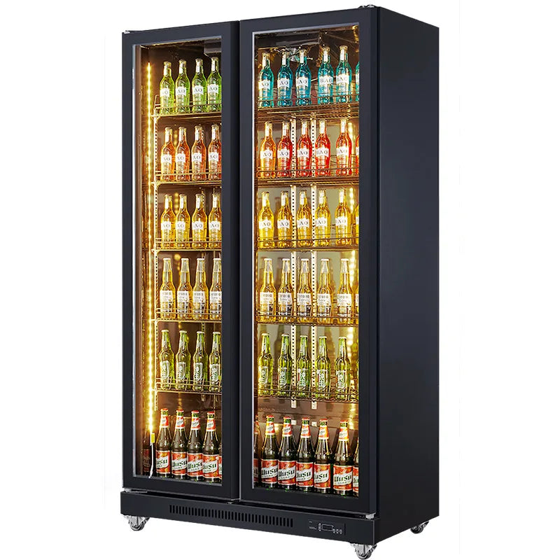 YJQ refrigerated beverage display freezer double door air-cooled vertical liquor cabinet commercial preservation