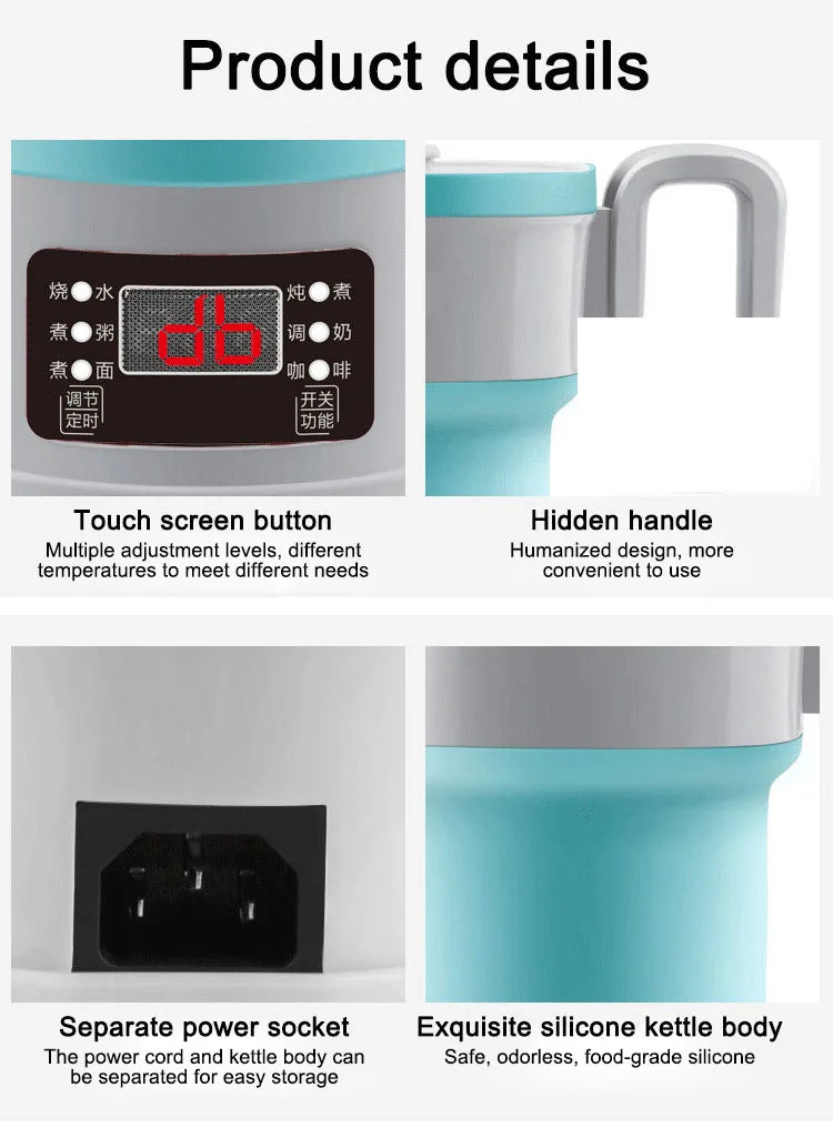 12/24V Multi Portable Foldable Silicone Pot For Travel  Smart Teapot Temperature Control Rapid Heating Kettle Electric Cook Hot